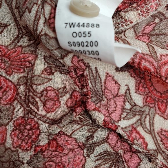 Lucky Brand Womens Blouse Long Sleeve Button Up Red Pink Floral Medium 7W44888 - Picture 8 of 8